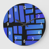 黒い背景に青い長方形のタイル ラージ壁時計 (正面)