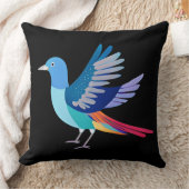 黒い背景に青い鳥 クッション (ブランケット)