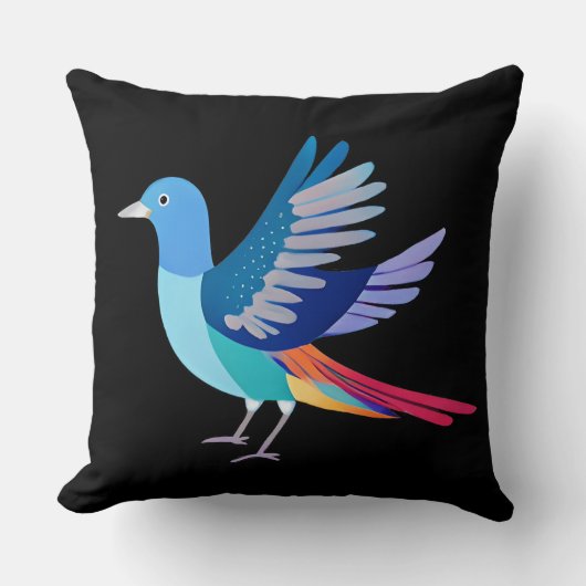黒い背景に青い鳥 クッション (正面)