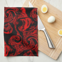 黒い背景に非常に汚れた赤い螺旋状パーツ キッチンタオル