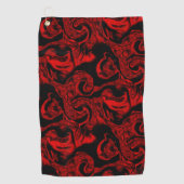 黒い背景に非常に汚れた赤い螺旋状パーツ ゴルフタオル (正面)