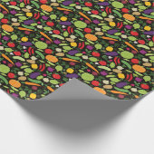 黒い背景に食べ物 ラッピングペーパー (角)