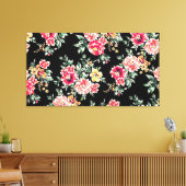 黒い背景に魅力的な花の模様 キャンバスプリント (インサイチュ (リビング))