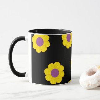 黒い背景に黄色い花を付けたコーヒーマグ マグカップ