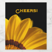 黒い背景に黄色い花 ワインラベル (シングルラベル)