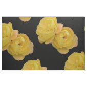 黒い背景に黄色のバラ、綿素材 ファブリック (ファットクウォーター)