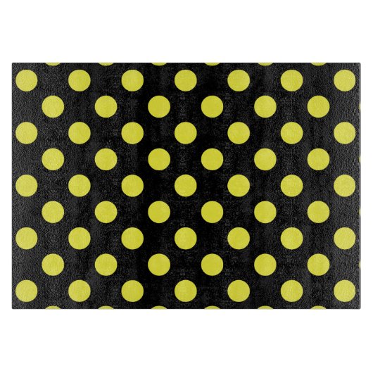 黒い背景に黄色の水玉模様 カッティングボード (正面)