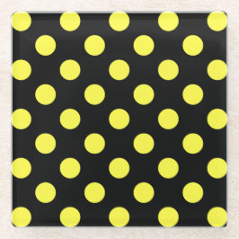 黒い背景に黄色の水玉模様 ガラスコースター
