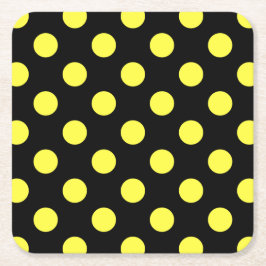 黒い背景に黄色の水玉模様 スクエアペーパーコースター