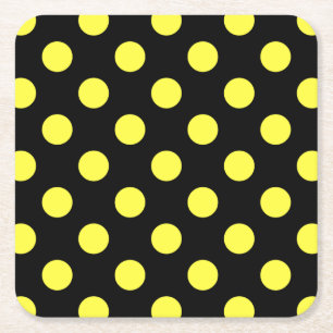 黒い背景に黄色の水玉模様 スクエアペーパーコースター
