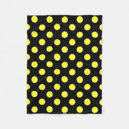 黒い背景に黄色の水玉模様 フリースブランケット
