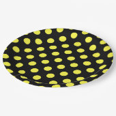 黒い背景に黄色の水玉模様 ペーパープレート (アングル)