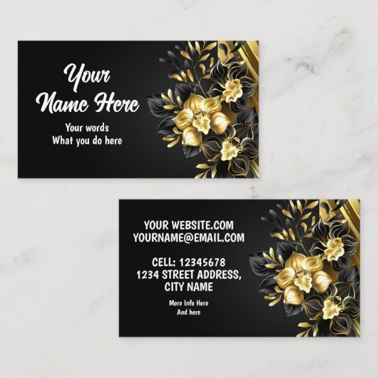 黒い背景に黄金の蘭 名刺 (正面/裏面)