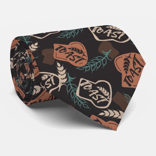 黒い背景のおいしいパンのトースト模様 ネクタイ (ロール)