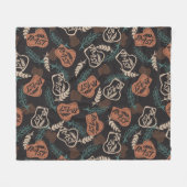 黒い背景のおいしいパンのトースト模様 フリースブランケット (正面(横))