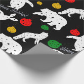 黒い背景のかわいい動物そしてオーナメント ラッピングペーパー (角)