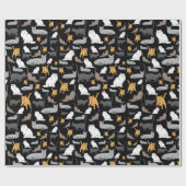黒い背景のかわいい猫パターンイラストレーション ラッピングペーパー (フラット)