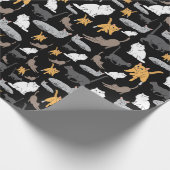 黒い背景のかわいい猫パターンイラストレーション ラッピングペーパー (角)