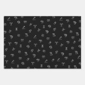 黒い背景のすべての白い〔占星術の〕十二宮図シンボルや象徴 ラッピングペーパーシート (正面2)