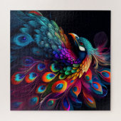 黒い背景のアートワークの美しい孔雀 ジグソーパズル (横)
