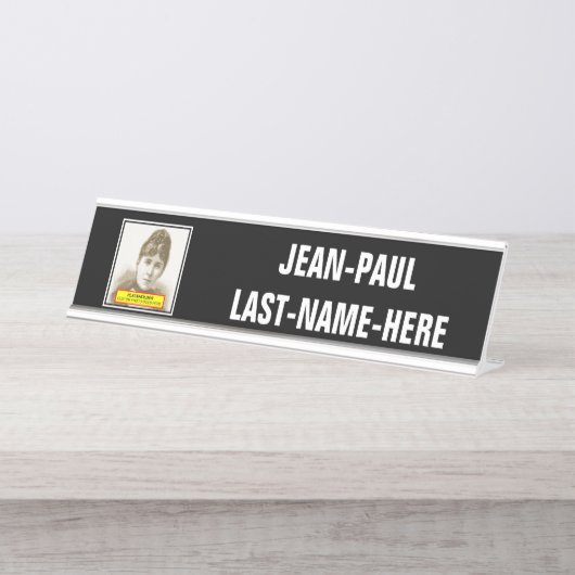 黒い背景のカスタムなポートレートのイメージ及び名前、 デスクネームプレート (正面)