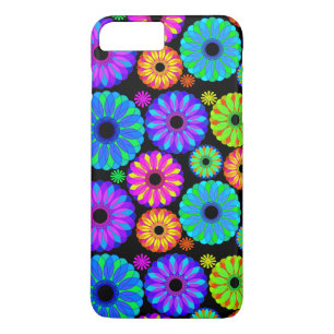 黒い背景のカラフルなレトロの花模様 iPhone 8 PLUS/7 PLUSケース
