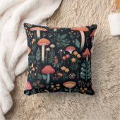 黒い背景のキノコと葉 クッション (ブランケット)