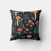 黒い背景のキノコと葉 クッション (裏面)