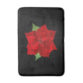 黒い背景のクリスマスレッドポインセチア バスマット (正面縦)