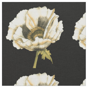 黒い背景のクリーム色のケシの花 ファブリック