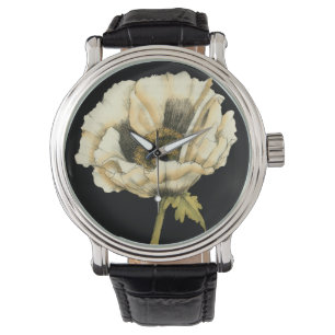 黒い背景のクリーム色のケシの花 腕時計