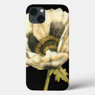 黒い背景のクリーム色のケシの花 iPhone 13ケース