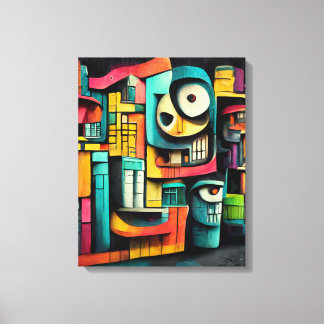 黒い背景のグラフィティ絵画3D キャンバスプリント