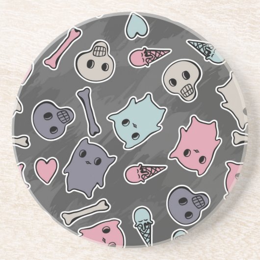 黒い背景のスカルおよびハート コースター (正面)