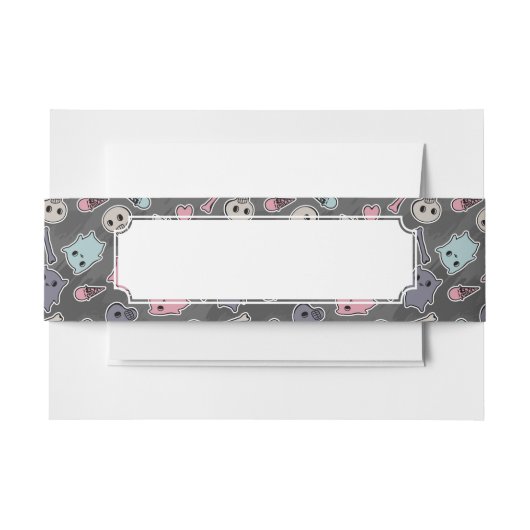 黒い背景のスカルおよびハート 招待状ベリーバンド (正面例)