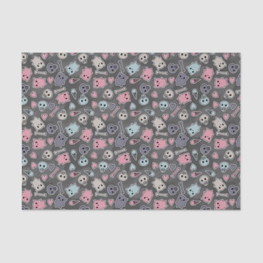 黒い背景のスカルおよびハート 薄葉紙 (正面)