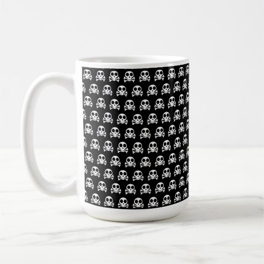 黒い背景のスケルトンの頭蓋骨 コーヒーマグカップ (左)
