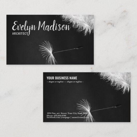 黒い背景のタンポポ 名刺 (正面/裏面)