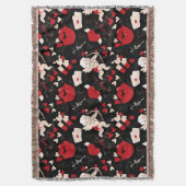黒い背景のバレンタインの日のパターン スローブランケット (正面縦)