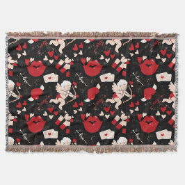 黒い背景のバレンタインの日のパターン スローブランケット