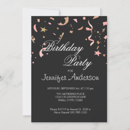 黒い背景のピンクと金ゴールドのグリッター紙吹雪