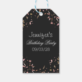 黒い背景のピンクと金ゴールドのグリッター紙吹雪 ギフトタグ