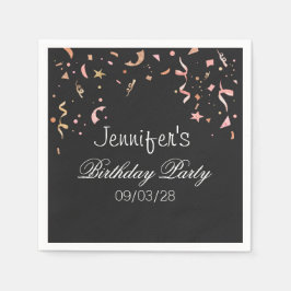 黒い背景のピンクと金ゴールドのグリッター紙吹雪 スタンダードカクテルナプキン