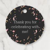 黒い背景のピンクと金ゴールドのグリッター紙吹雪 フェイバータグ (裏面)