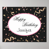 黒い背景のピンクと金ゴールドのグリッター紙吹雪 ポスター (正面)