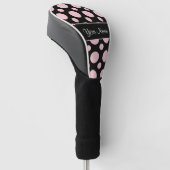 黒い背景のピンクの水玉模様 ゴルフヘッドカバー (アングル)