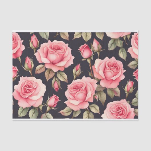 黒い背景のピンク色のバラ 薄葉紙 (正面)