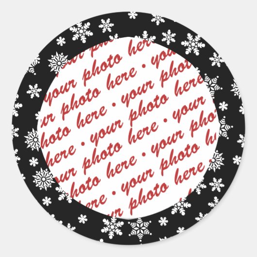 黒い背景のフォトフレーム上の雪 ラウンドシール (正面)