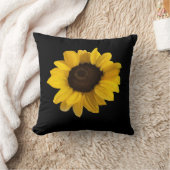 黒い背景のリアルなヒマワリ クッション (ブランケット)
