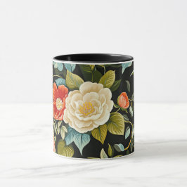 黒い背景のヴィンテージフローラ マグカップ